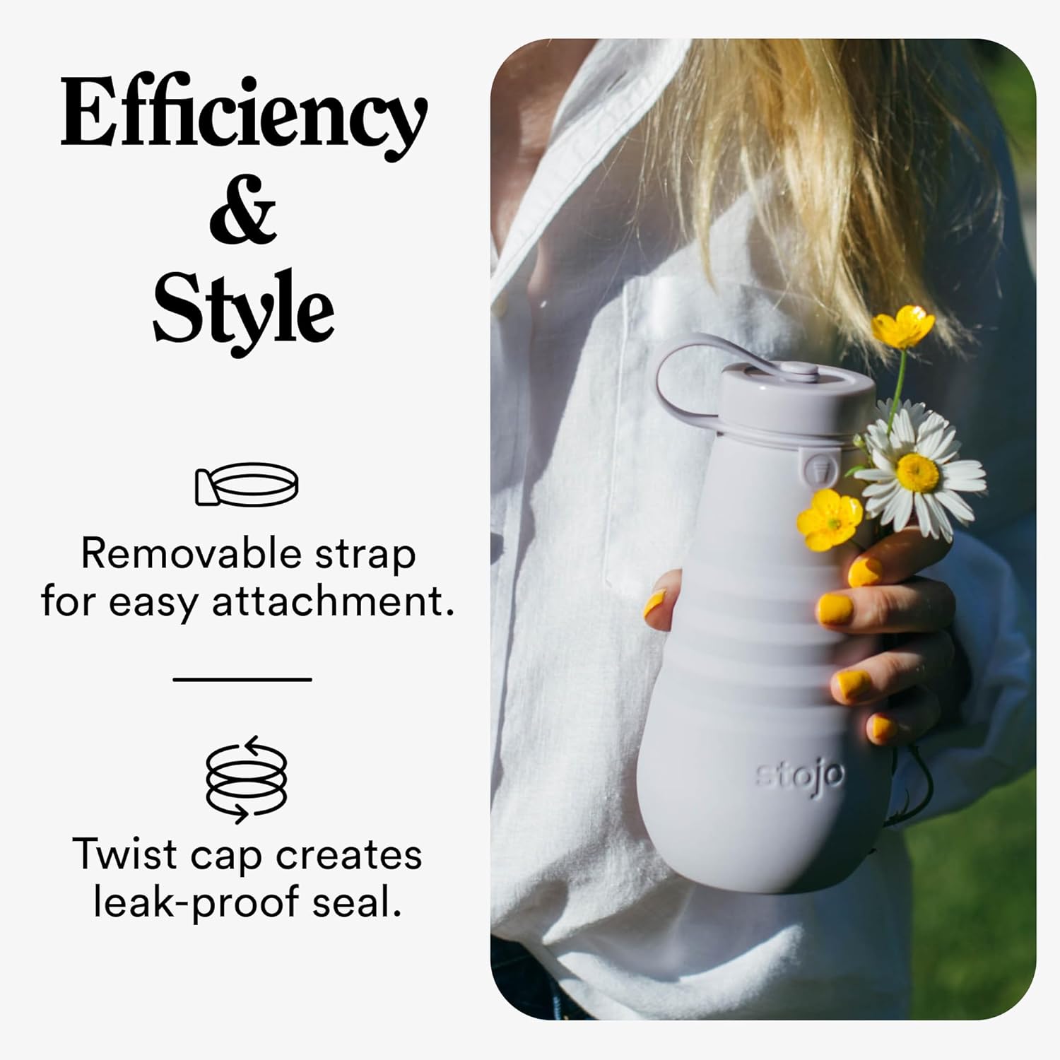 STOJO Collapsible Sports Water Bottle - Leak-Proof Reusable Silicone Travel Cup for Hot & Cold Drinks - Microwave & Dishwasher Safe - AS SEEN ON TODAY SHOW - Parent (Eucalyptus) - Image 3