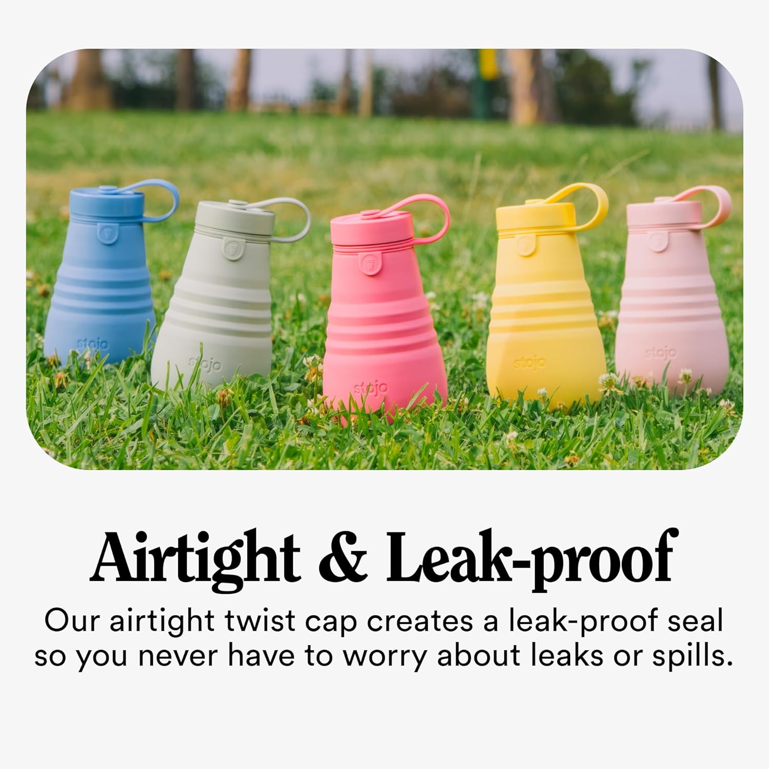 STOJO Collapsible Sports Water Bottle - Leak-Proof Reusable Silicone Travel Cup for Hot & Cold Drinks - Microwave & Dishwasher Safe - AS SEEN ON TODAY SHOW - Parent (Eucalyptus) - Image 4